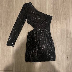 Lulu’s Total Diva Black Sequin One-Shoulder Bodycon Mini Dress